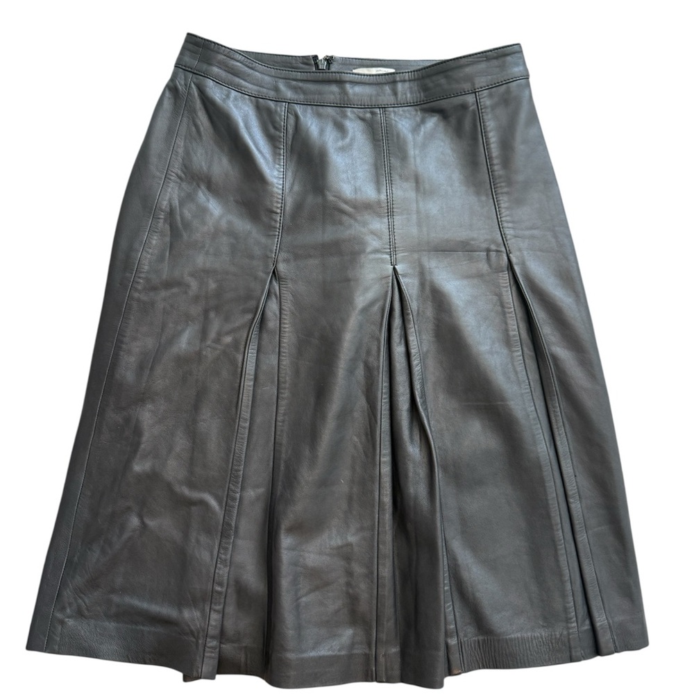 Halogen Black 100% Leather Pleated Midi A Line Skirt SZ 4